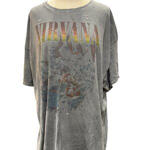 Vintage-Inspired Oversize Nirvana Band Tee / Distressed Shirt Dress – One Size